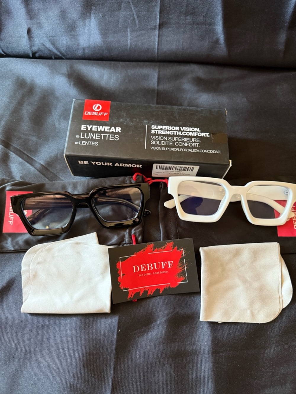 New Debuff Blue Light Protective Gaming Eyewear Set - Black & White Frames